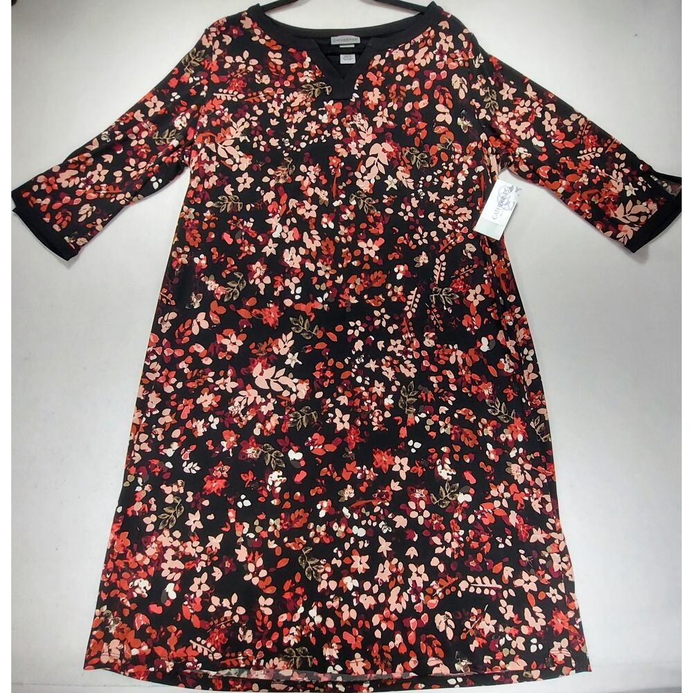 Catherine's 0X 14/16W NWT Lovely Pink Berry Floral Stretch Wear Anywhere Dress